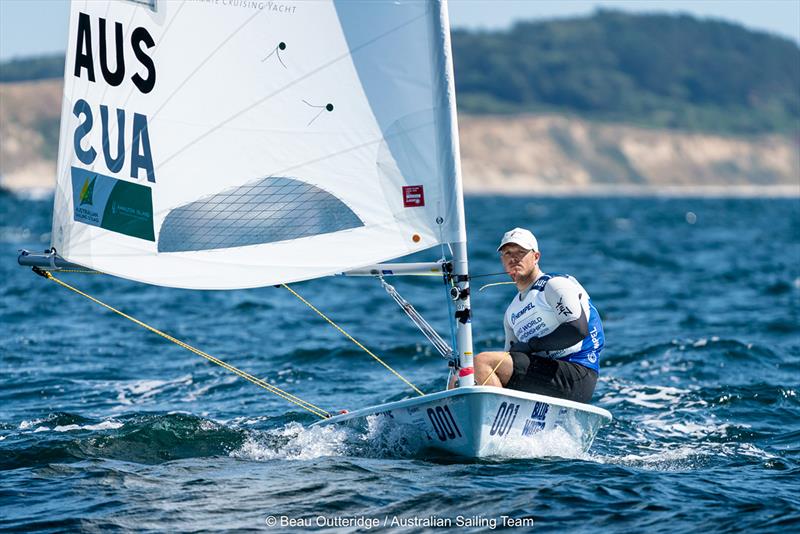Tom Burton on day 2 of Hempel Sailing World Championships Aarhus 2018 photo copyright Beau Outteridge taken at Sailing Aarhus and featuring the ILCA 7 class