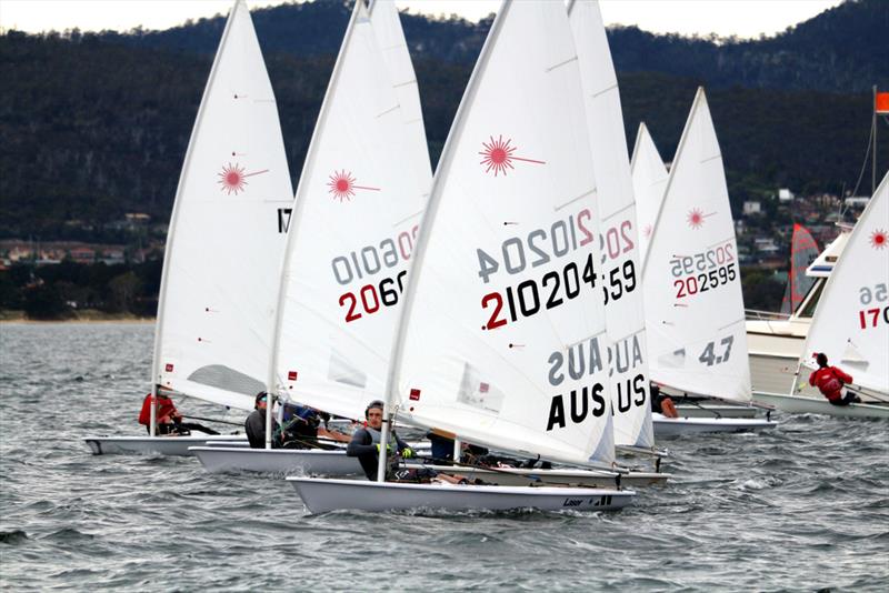 Start of the Lasers at the BMW Showdown photo copyright Penny Conacher taken at Royal Yacht Club of Tasmania and featuring the ILCA 7 class