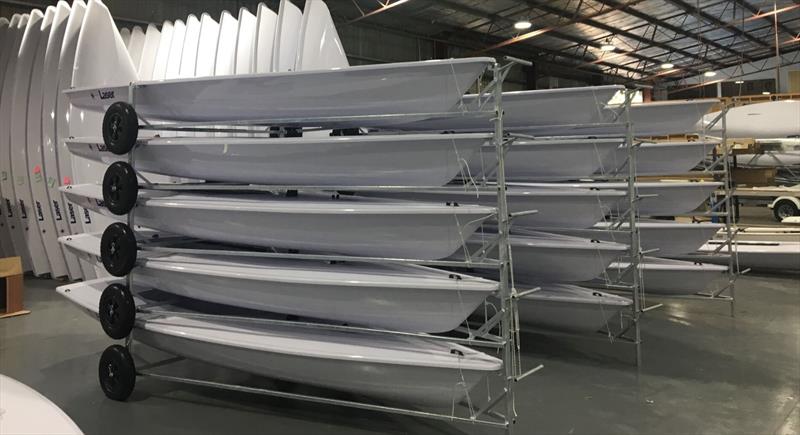 Royal Akarana YC's fleet of 20 new Lasers prior to being shipped at Performance Sailcraft Australia - photo © Jason Goulding