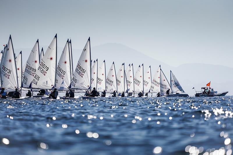 Lasers lining for what was an aborted race one of the Nationals at Devonport photo copyright Beau Outteridge taken at Royal Yacht Club of Tasmania and featuring the ILCA 7 class