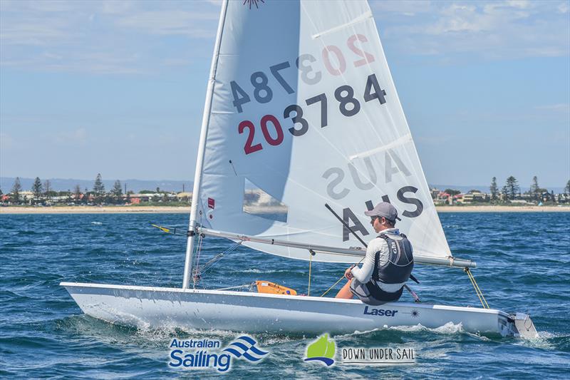 Josh Hinks racing in the Laser fleet last year - South Australian Youth Championships photo copyright Harry Fisher taken at Adelaide Sailing Club and featuring the ILCA 7 class