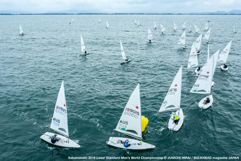 Finn Alexander (214418) and Matt Wearn (199015) post and pre mark rounding - Laser Worlds 2019 photo copyright Junichi Hirai / Bulkhead Magazine Japan taken at  and featuring the ILCA 7 class