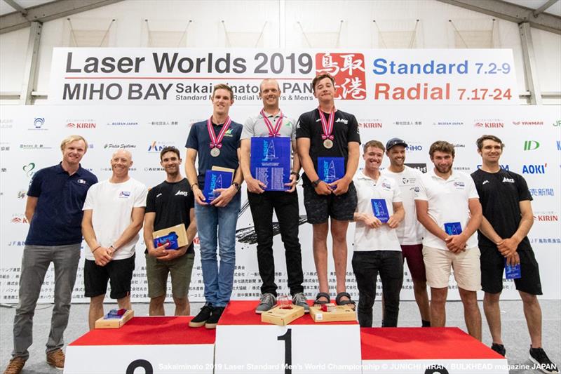 Nick Thompson (second from left), Elliot Hanson (fourth from right) and Lorenzo Chiavarini (second from right) all finished in the top ten photo copyright Junichi Hirai / Bulkhead Magazine Japan taken at  and featuring the ILCA 7 class