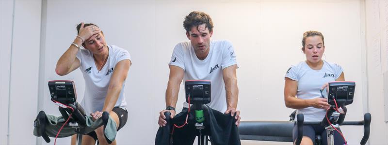 Molly Meech, Sam Meech and Alex Maloney work out in the heat chamber photo copyright Yachting NZ taken at  and featuring the ILCA 7 class