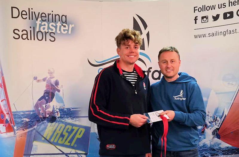 Jack Hopkins takes third in the Noble Marine Laser Standard Inland Championships at Grafham, with prize presented by Duncan Hepplewhite of Sailingfast - photo © Guy Noble