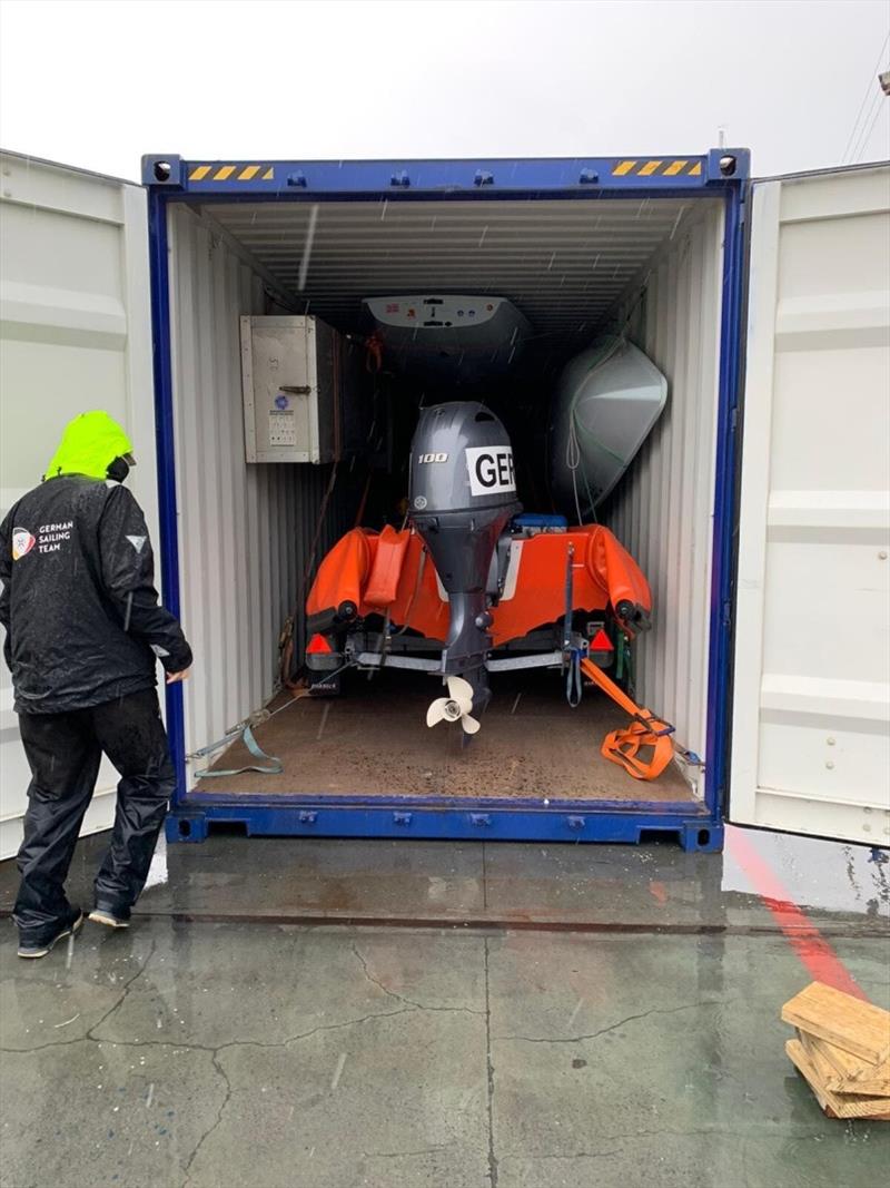 The German team's shipping container is unloaded ready for Laser 2020 photo copyright James Sly / Laser 2020 taken at  and featuring the ILCA 7 class