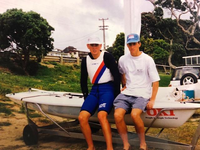 Dan Slater (left) with Ben Ainslie (right) in 1995, Ainslie went on to win his first of five Olympic medal (Silver) in 1996. Sandspit Yacht Club Regatta  - photo © Rodney Times