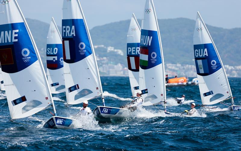 Men's ILCA 7 racing on Tokyo 2020 Olympic Sailing Competition Day 5 photo copyright Sailing Energy / World Sailing taken at  and featuring the ILCA 7 class