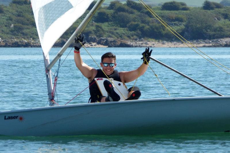 Rhys Williams demonstrating an unusual technique in his ILCA 7 during Kippford Week 2022 - photo © Becky Davison