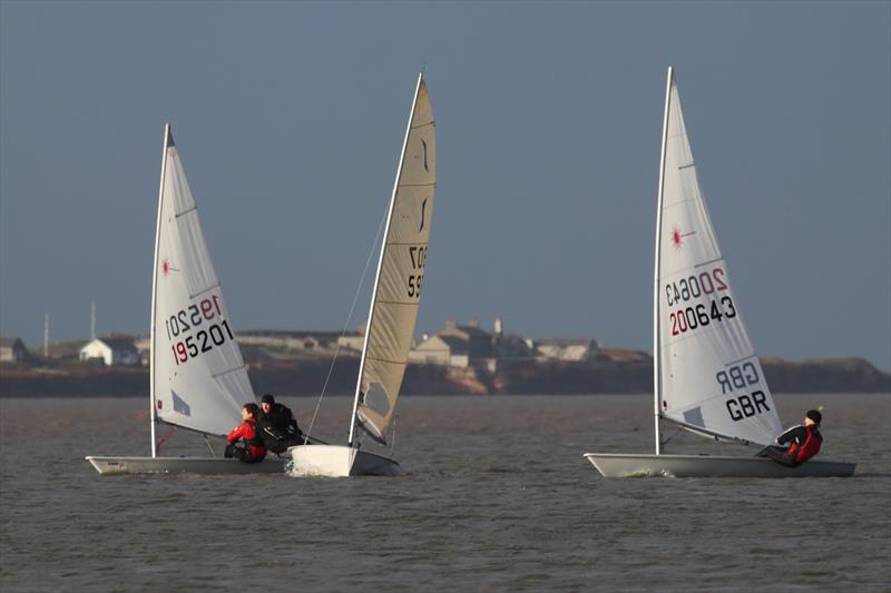 Lasers and Solo by Hilbre, still on the lake, during the West Kirby Sailing Club Christmas Series - photo © Alan Jenkins