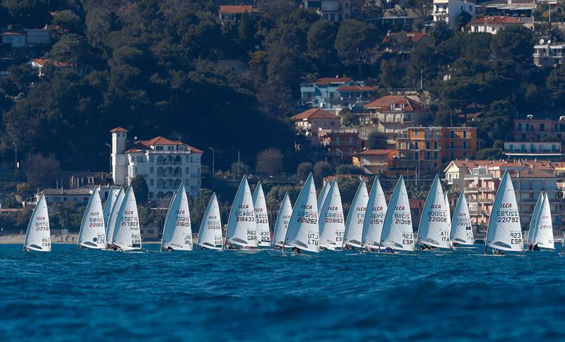 Lining up for a start Day One - ILCA European Championships photo copyright Thom Touw Sailing Photographer taken at Circolo Nautico Andora and featuring the ILCA 7 class