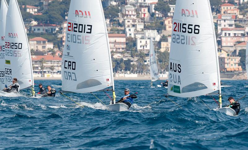 Ethan McAullay mixing it with the top of the Gold fleet - ILCA European Championships 2023 - photo © Thom Touw Sailing Photographer