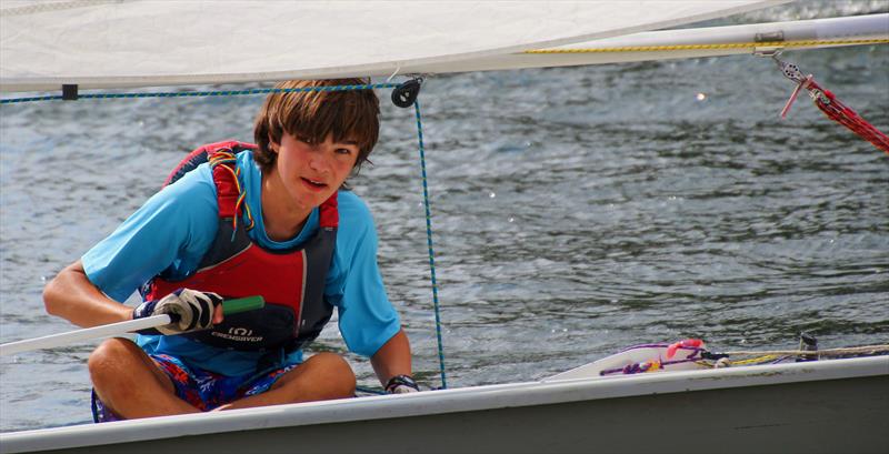 Henry Medcalf keeps an eye on the race box in the pre start to the second race on Saturday, which will be the second of his five wins at the Minima Regatta 2023 photo copyright Rehanna Neky taken at Minima Yacht Club and featuring the ILCA 7 class