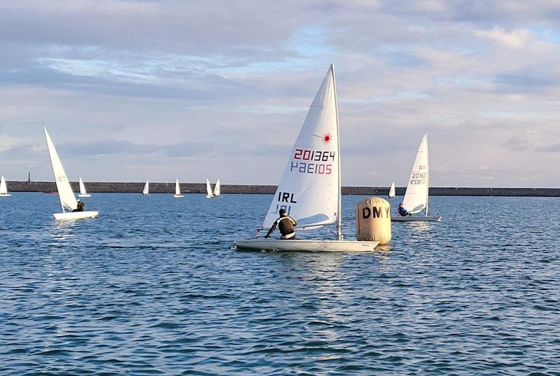 Gary O'Hare rounds the weather mark - Viking Marine Frostbite Series 1 at Dun Laoghaire photo copyright Ian Cutliffe taken at Dun Laoghaire Motor Yacht Club and featuring the ILCA 7 class