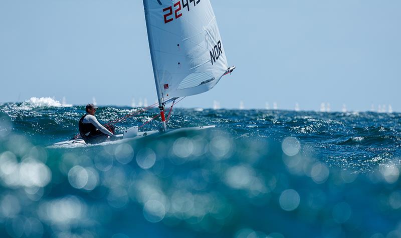 Norway's Hermann Tomasgaard sits in the lead after the first day of racing with two wins - 2024 ILCA 7 Men World Championship - photo © Jack Fletcher, Down Under Sail