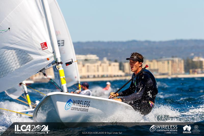 Luke Elliott at the 2024 ILCA 7 World Championships photo copyright Jack Fletcher / Down Under Sail taken at Adelaide Sailing Club and featuring the ILCA 7 class