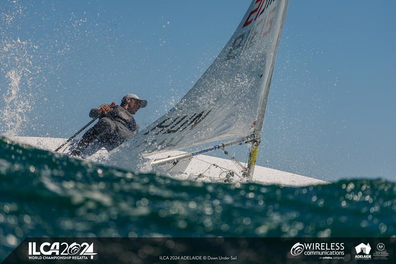 Some gnarly bottom mark roundings on day 5 of the 2024 ILCA 7 Men World Championship photo copyright Jack Fletcher / Down Under Sail taken at Adelaide Sailing Club and featuring the ILCA 7 class