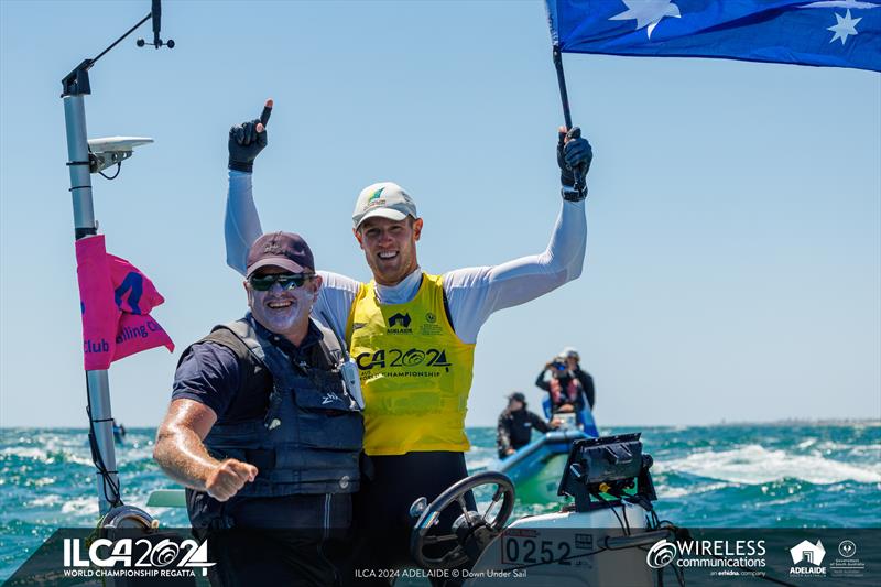 Coach Rafa Trujillo and Matt Wearn at the 2024 ILCA 7 Men World Championship - photo © Jack Fletcher / Down Under Sail