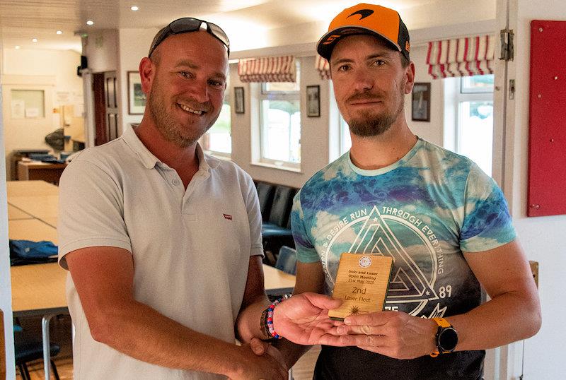 Tom Vessey receives the 2nd Laser Fleet trophy from Vice Commodore Roo Jarvis - Solo and Laser Open Meeting at Middle Nene photo copyright David Livingstone taken at Middle Nene Sailing Club and featuring the ILCA 7 class