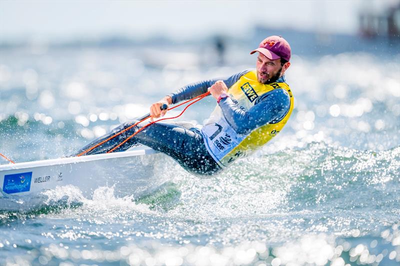 Anxious minutes behind the finish line of the ILCA 7 medal race at Kiel Week, but then the Italian Lorenzo Brando Chiavarini also knew of his overall victory - photo © Sascha Klahn / Kieler Woche