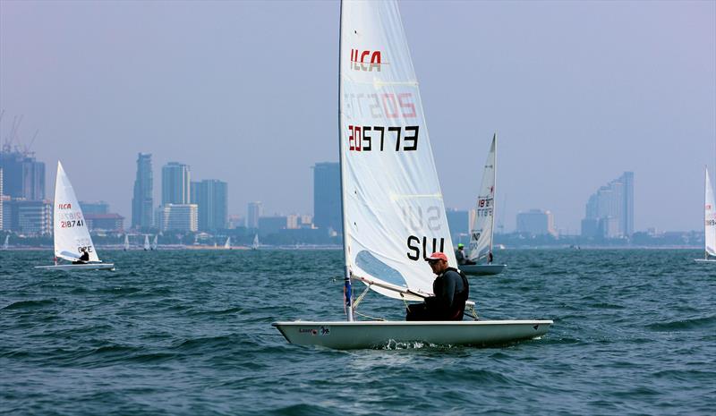 Switzerland's Beat Heinz approaches the windward mark on day 1 of the Open Masters Championship 2026 photo copyright James Young taken at Royal Varuna Yacht Club and featuring the ILCA 7 class