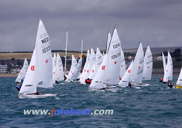 Three races in the Bay on day 4 of the Laser 2 worlds in Weymouth - photo © Steve Bell / www.fotoboat.com