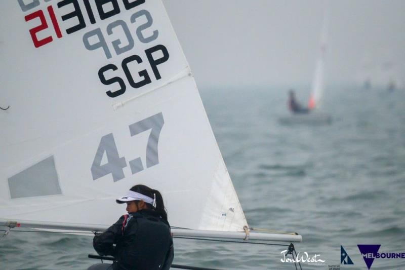 Joelle Lio (SGP) showed the boys how yo sail in light conditions - 2020 Australian Laser Championships day 4 photo copyright Jon West Photography taken at Sandringham Yacht Club and featuring the ILCA 4 class