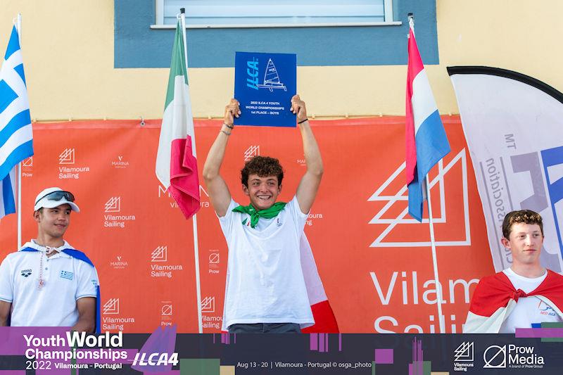 ILCA 4 Youth World Championship at Vilamoura, Portugal - boy's podium photo copyright osga_photo / Joao Costa Ferreira taken at Vilamoura Sailing and featuring the ILCA 4 class