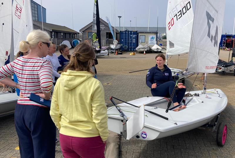 Molly Sacker explaining how to get more power - ILCA Women's Coaching Weekend at Weymouth - photo © ILCA UK