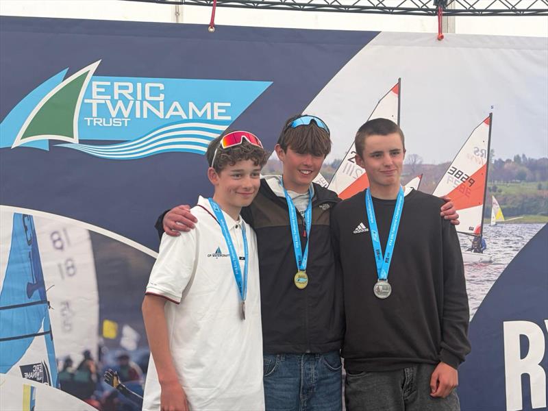 ILCA 4 Medal winners (l-r) Joseph Hulse 3rd, Callum Marshall 1st, Toby Turner 2nd at the Eric Twiname Championships photo copyright Iain Marshall taken at Rutland Sailing Club and featuring the ILCA 4 class