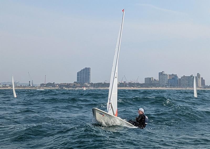 Life is all about balance. Joshua Keytel glides down the back of a swell as he heads down to the bottom mark during day one of the PYT ILCA KZN Regionals hosted offshore of Durban by Point Yacht Club photo copyright Sophie Thompson taken at  and featuring the ILCA 4 class