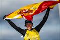 Spain's Irene de Tomas celebrates Female ILCA 6 gold in the Youth Sailing World Championships 2025 at Vilamoura, Portugal