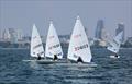 ILCA 6s overlapped into the windward mark on day 1 of the Open Masters Championship 2026