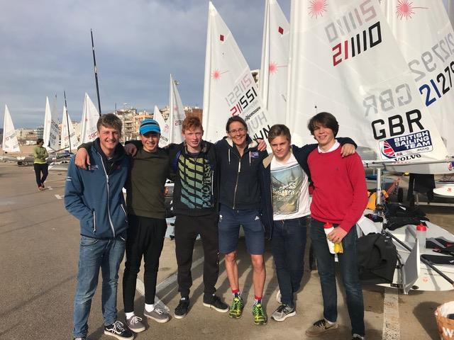 (l-r) Arthur Brown, Matt Beck, Tom Pollard, Ali Young, Arthur Fry, Tom Renny during the Palamos Christmas Regatta photo copyright Alan Williams taken at Club de Vela Palamos and featuring the ILCA 6 class