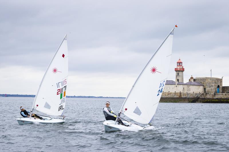 Olympic Silver medallist Annalise Murphy and fellow Toyko contender Aoife Hopkins in action on Dun Laoghaire Harbour photo copyright David Branigan / Oceansport taken at  and featuring the ILCA 6 class