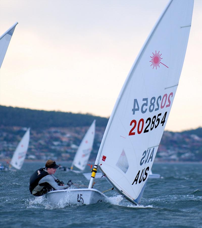 Tristian Brown wins the Radial division in the Laser Australian championships photo copyright Dane Lojek taken at Royal Yacht Club of Tasmania and featuring the ILCA 6 class