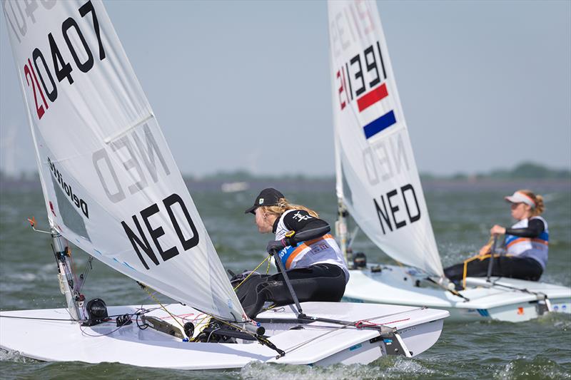 Marit Bouwmeester (NED) racing against Maxime Jonker (NED) at Medemblik Regatta 2017 photo copyright Klaas Wiersma taken at Royal Yacht Club Hollandia and featuring the ILCA 6 class