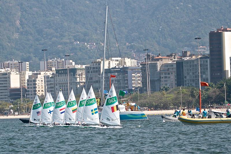 Ten boats is the minimum entry for  a Medal Race - Rio Olympic Regatta 2016 - Laser Radial photo copyright Richard Gladwell taken at  and featuring the ILCA 6 class