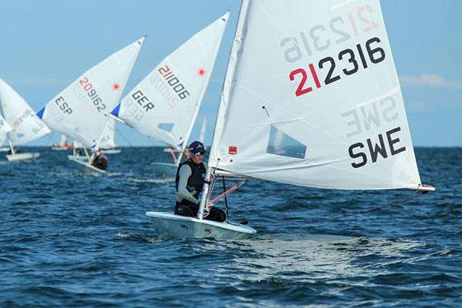 Ludvig Lindqvist leads after 4 races - Laser Radial Youth World Championship 2018 photo copyright Laser Radial Youth World Championships taken at Kieler Yacht Club and featuring the ILCA 6 class