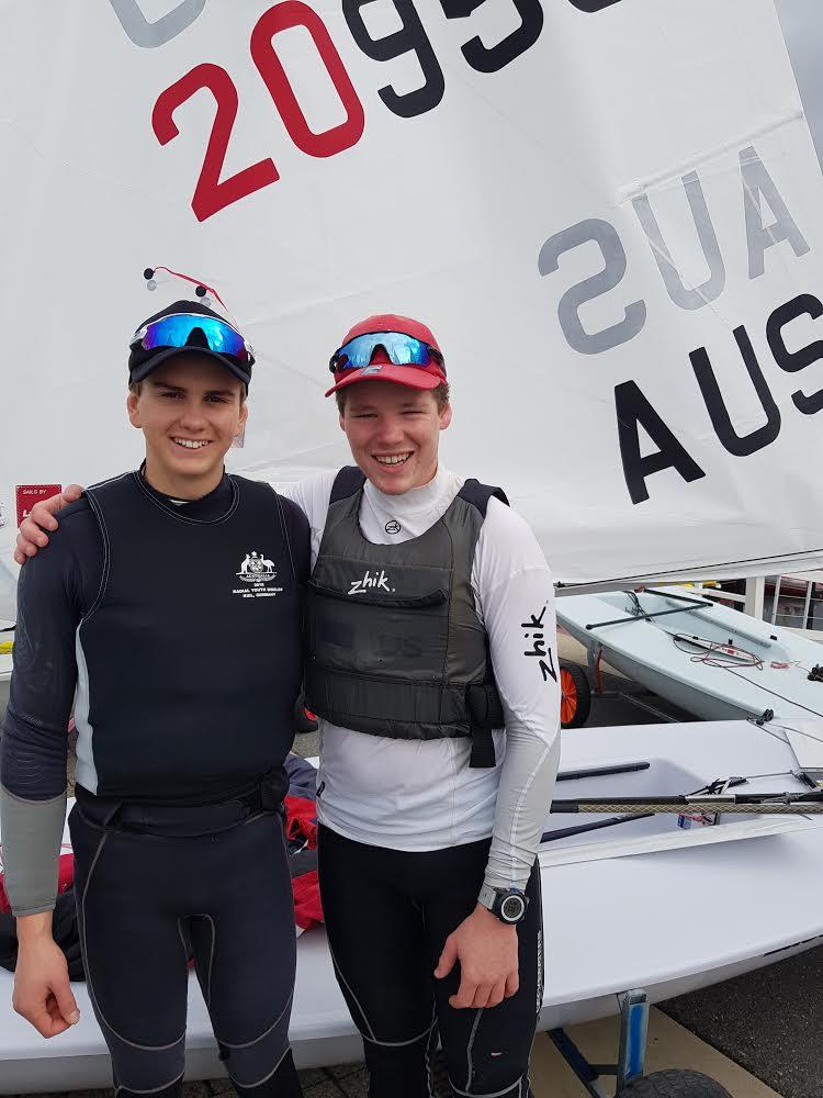 Laser Radial Youth Worlds - Tasmanians Nick Smart (left) and Max Gluskie photo copyright Michael Smart taken at Kieler Yacht Club and featuring the ILCA 6 class