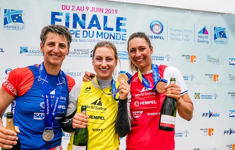 Laser Radial winners podium at the Hempel World Cup Series Final in Marseille photo copyright Sailing Energy / World Sailing taken at  and featuring the ILCA 6 class