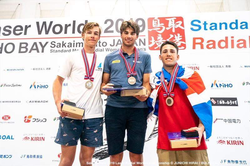 Men's top three on the final day of the ILCA Laser Radial World Championships in Japan photo copyright Junichi Hirai / Bulkhead Magazine Japan taken at  and featuring the ILCA 6 class