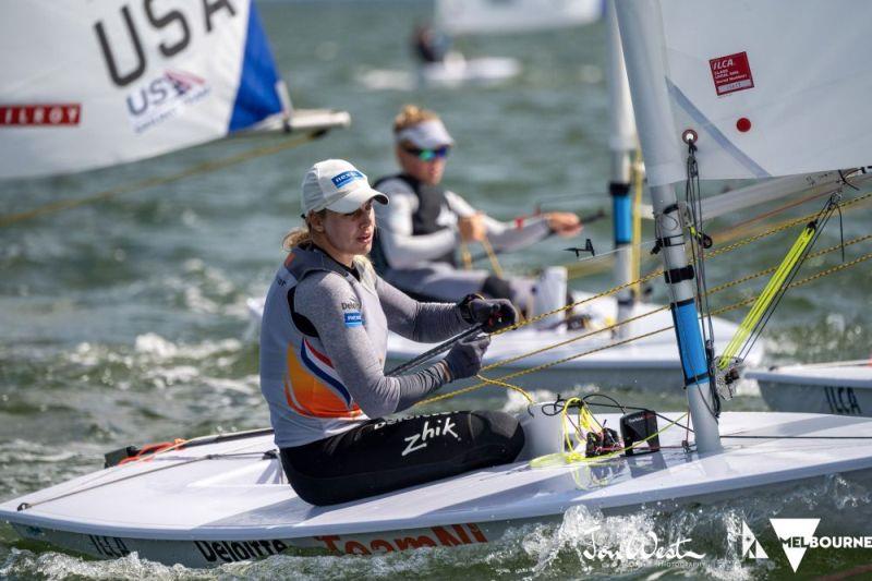 Olympic champion Marit Bouwmeester (NED) was happy with her third placing - 2020 ILCA Laser Radial Women's Championship, day 1 photo copyright Jon West Photography taken at  and featuring the ILCA 6 class