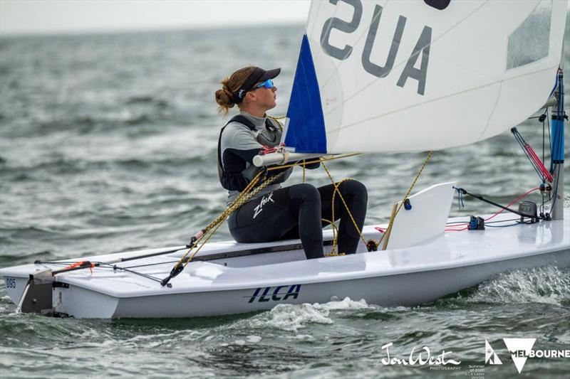 Fifteen-year-old Australian Mina Ferguson has surprised her more credentialed rivals with two good races at the 2020 ILCA Laser Radial Women's Championship photo copyright Jon West Photography taken at  and featuring the ILCA 6 class
