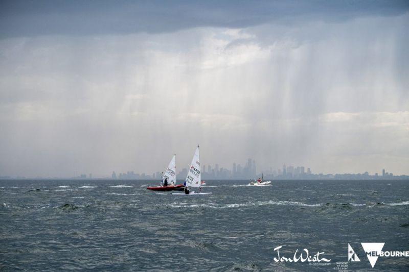 Thunderstorms swept Port Phillip Bay during the third day of the Laser Radial World Championship. - photo © Jon West Photography
