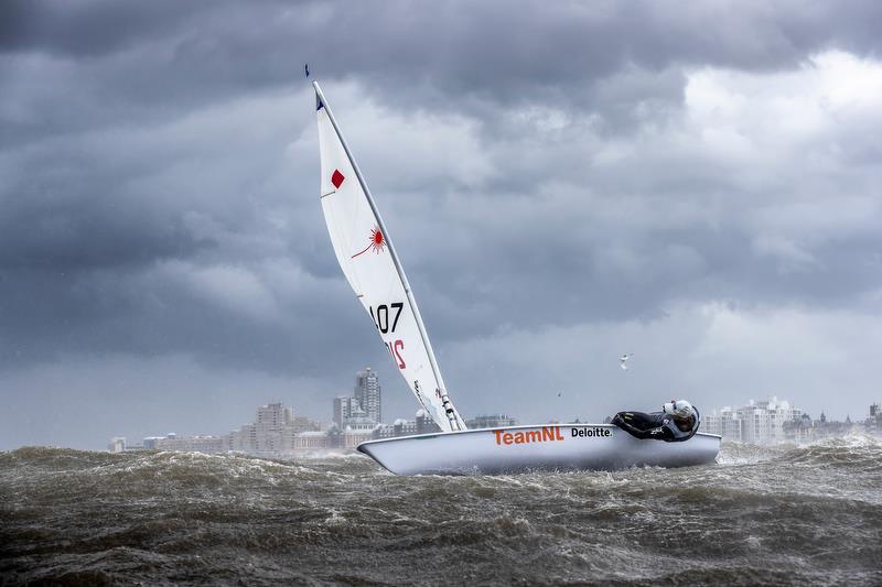 Marit Bouwmeester training in heavy wind in Scheveningen. Marit will represent the Netherlands in the Laser Radial class during Summer Olympics photo copyright Sander van der Borch taken at  and featuring the ILCA 6 class