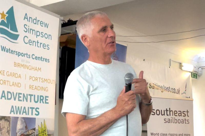 Nick Harrison talks about the Andrew Simpson Foundation during the ILCA6 50th Anniversary Regatta at Stokes Bay photo copyright SBSC taken at Stokes Bay Sailing Club and featuring the ILCA 6 class