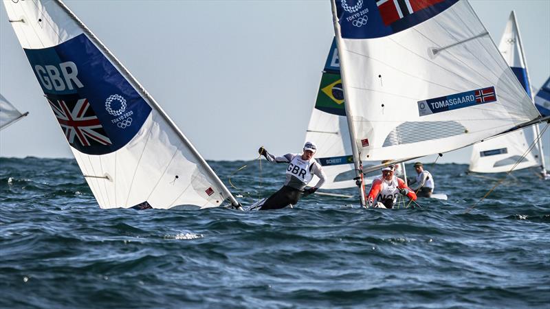 Tokyo2020 - Day 1 - July, 25 - Enoshima, Japan. Mens ILCA7 (Hanson GBR and Tomasgaard (FIN) - Race 1 photo copyright Richard Gladwell - Sail-World.com / nz taken at Royal New Zealand Yacht Squadron and featuring the ILCA 6 class