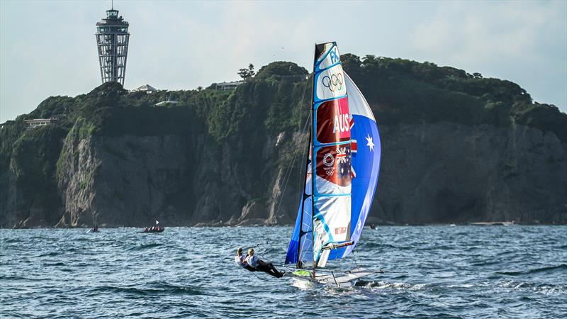 Tokyo2020 - Day 1 - July, 25 - Enoshima, Japan. 49er FX (AUS) training photo copyright Richard Gladwell - Sail-World.com / nz taken at Royal New Zealand Yacht Squadron and featuring the ILCA 6 class