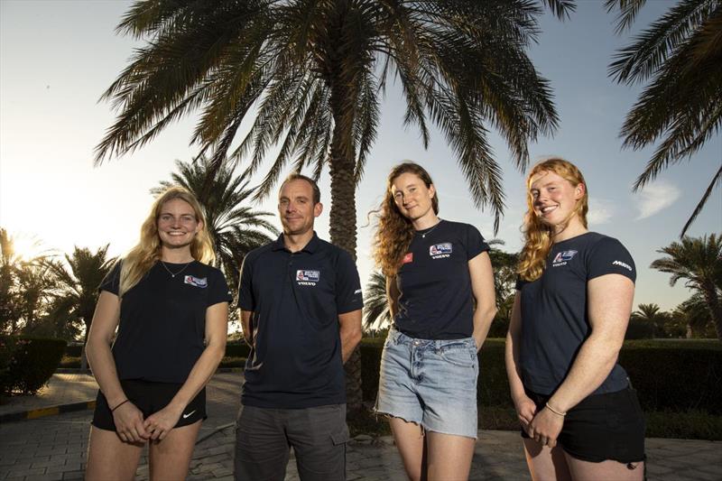 British Sailing Team members (l-r) Matilda Nicholls, Hannah Snellgrove, Daisy Collingridge (pictured with coach James Gray) are set for the ILCA 6 Worlds in Oman photo copyright Sander van der Borch / Lloyd Images / Oman Sail taken at Oman Sail and featuring the ILCA 6 class